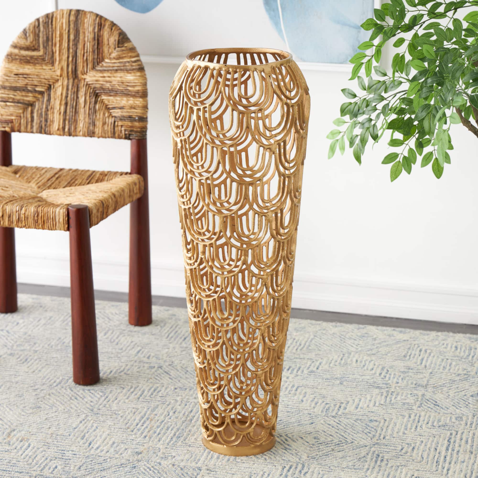 35" Gold Art Deco Arches Aluminum Vase